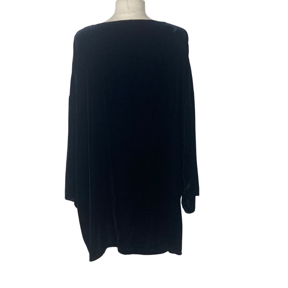 Lacausa Blue Velvet Long Sleeve Dress Medium Oversized Lagenlook Silk Blend - Picture 9 of 11